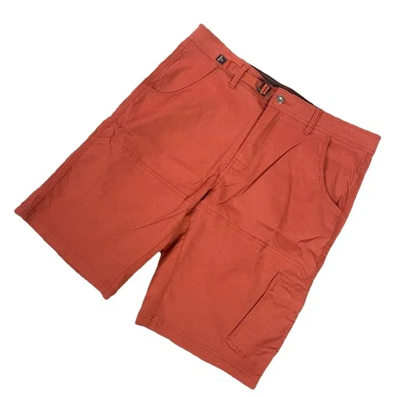 Prana Mens Zion Cargo Shorts 36 11" Inseam Orange Belted Hiking Outdoor $80 new - Picture 2 of 13